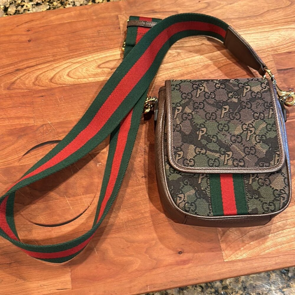 GUCCI X PALACE GG P Canvas Monogram Web Camouflage Flap Messenger (Unisex)